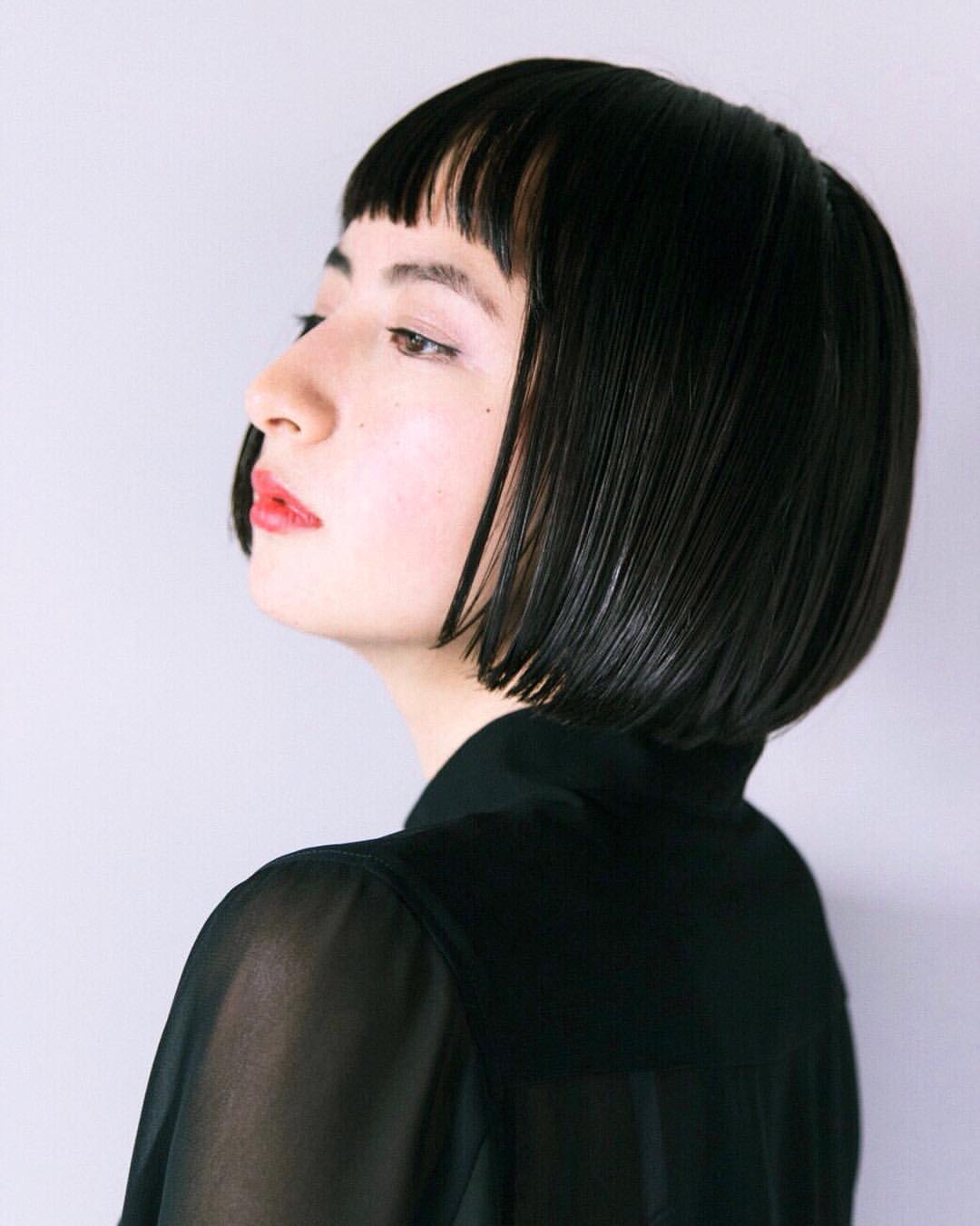 Sharp Jet Black Bob With Micro Bangs