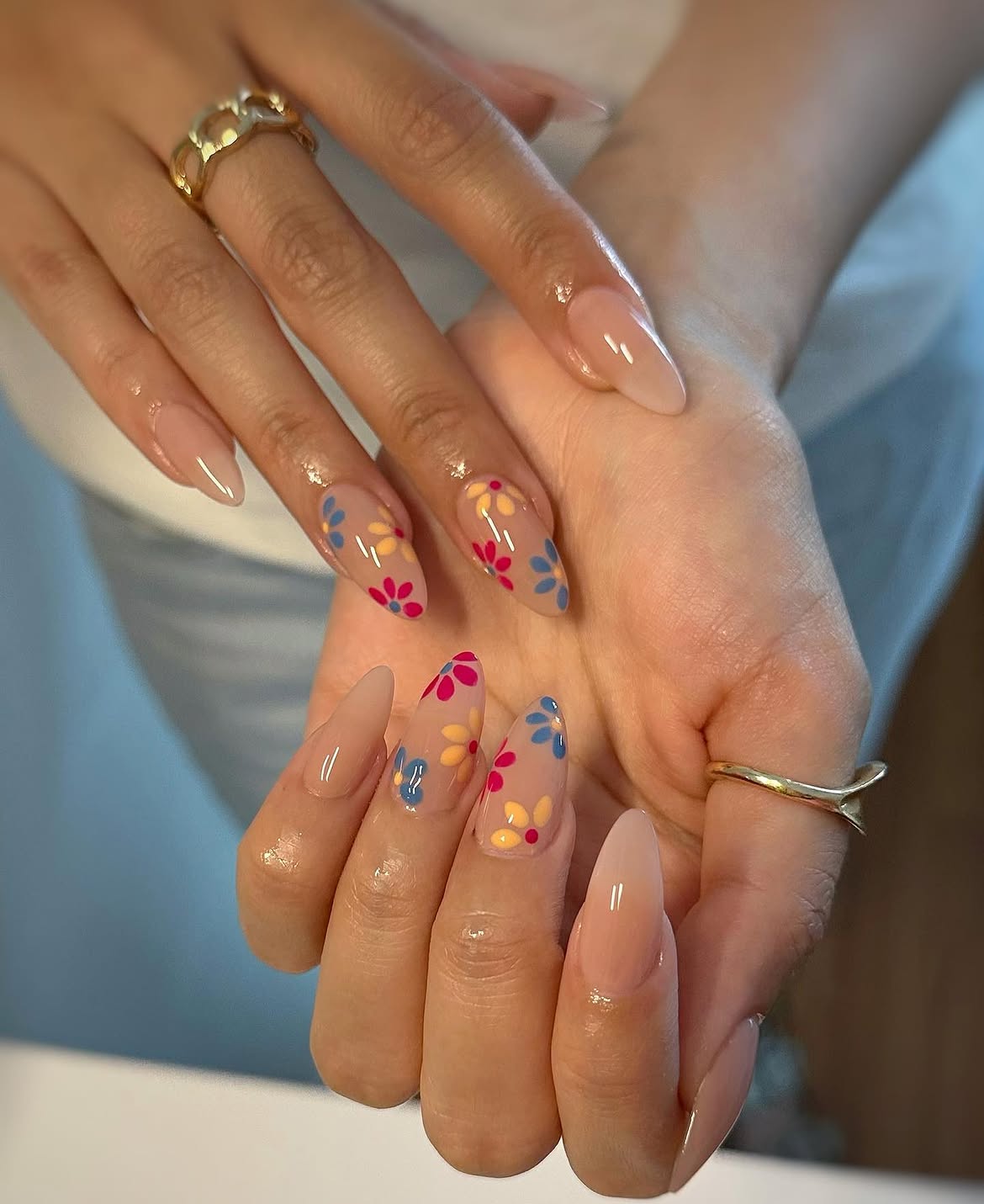 Sheer Floral Almond Gel-X Nails