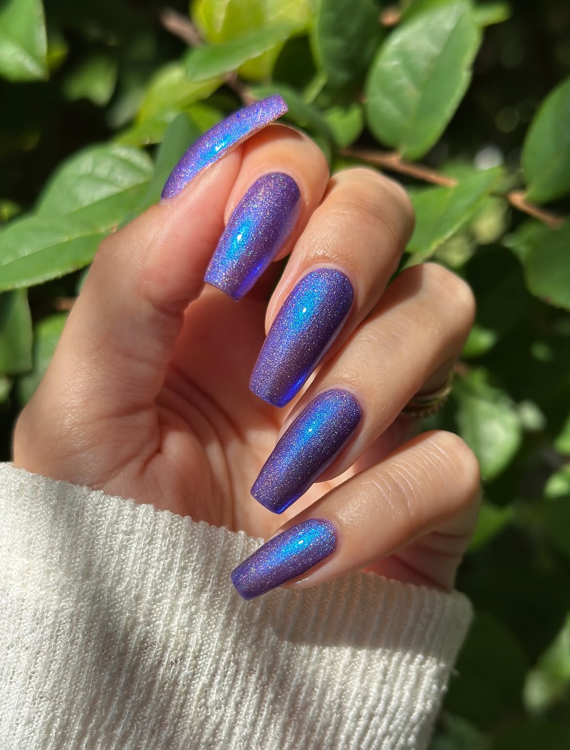 Shimmering Purple Celestial Coffin Nails