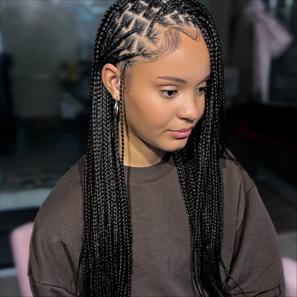 Sleek Box Braids With Diamond Parting