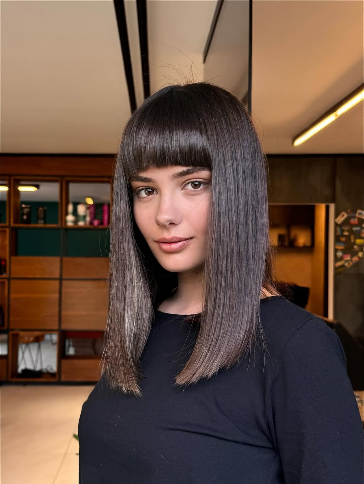 Sleek Collarbone Length Lob With Blunt Fringe