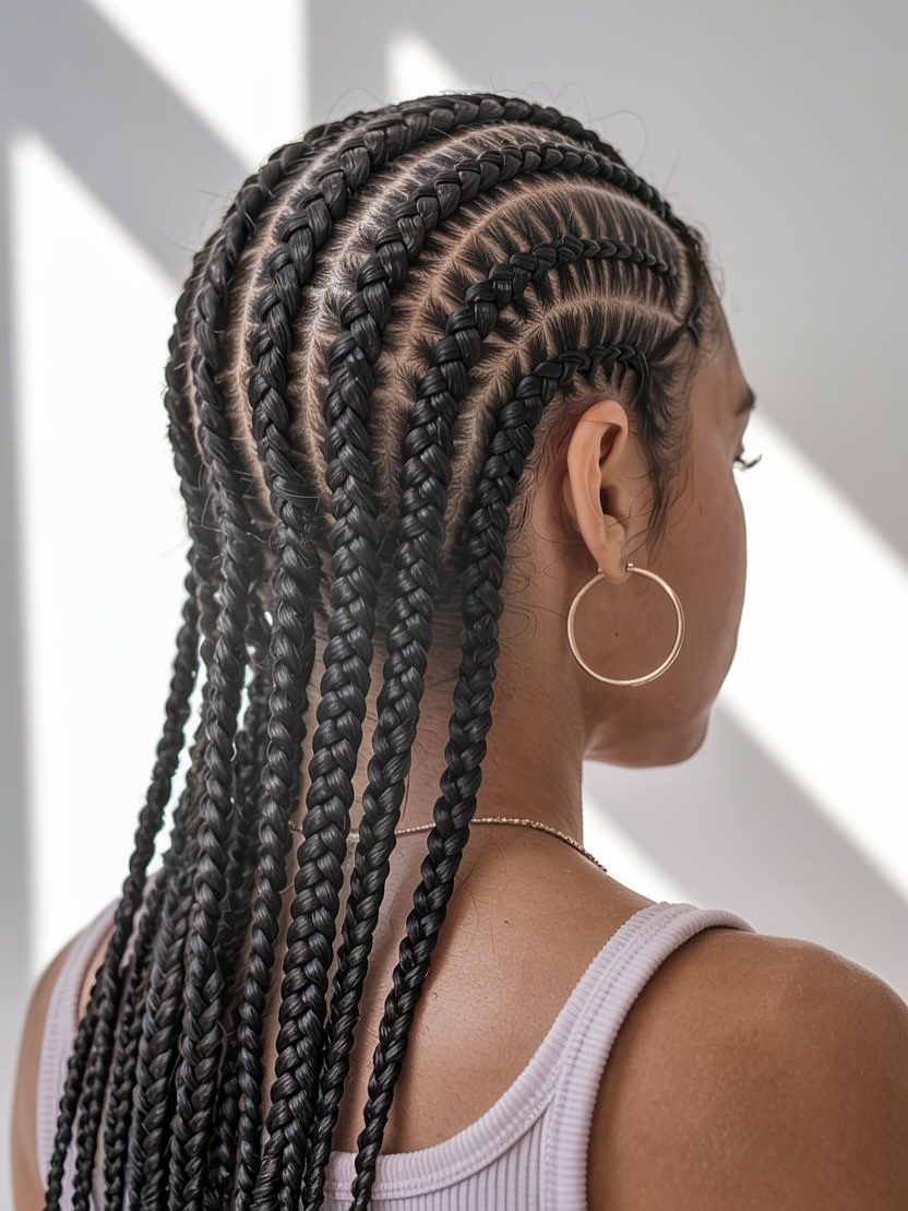 Sleek Feed-In Braids With Long Dangling Ends