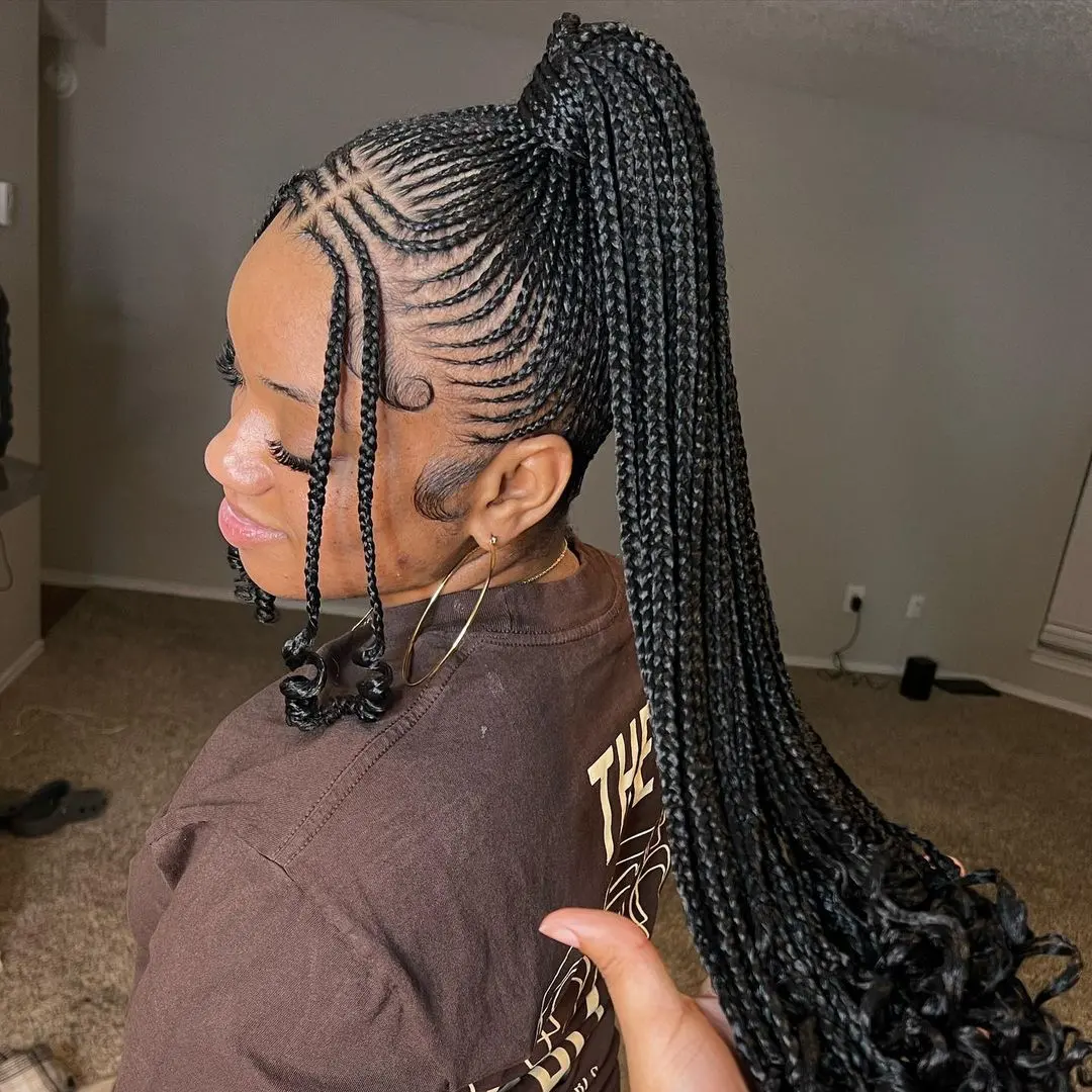 Sleek High Ponytail With Micro Braids And Curls
