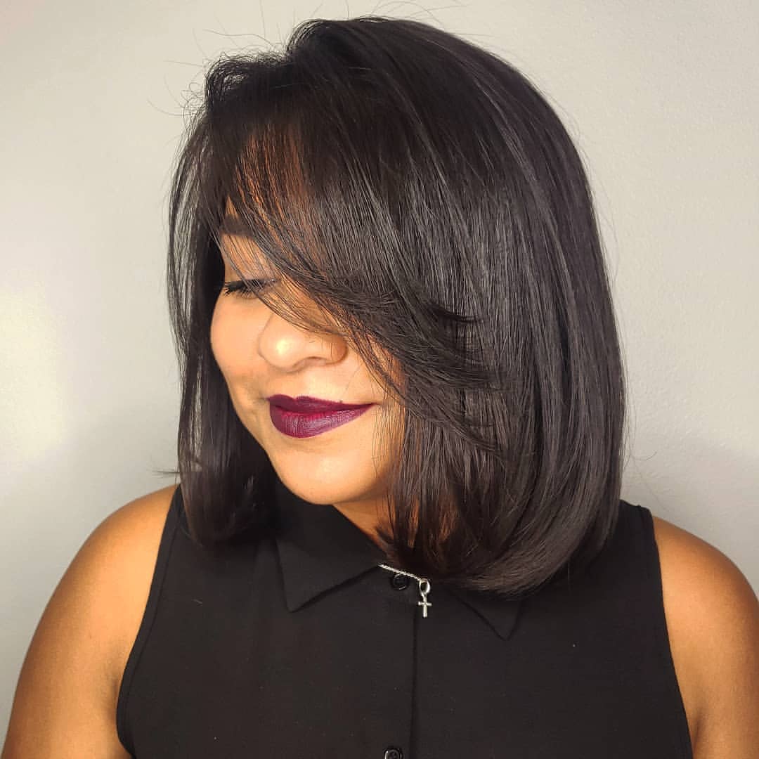 Sleek Lob With Sweeping Side Bangs