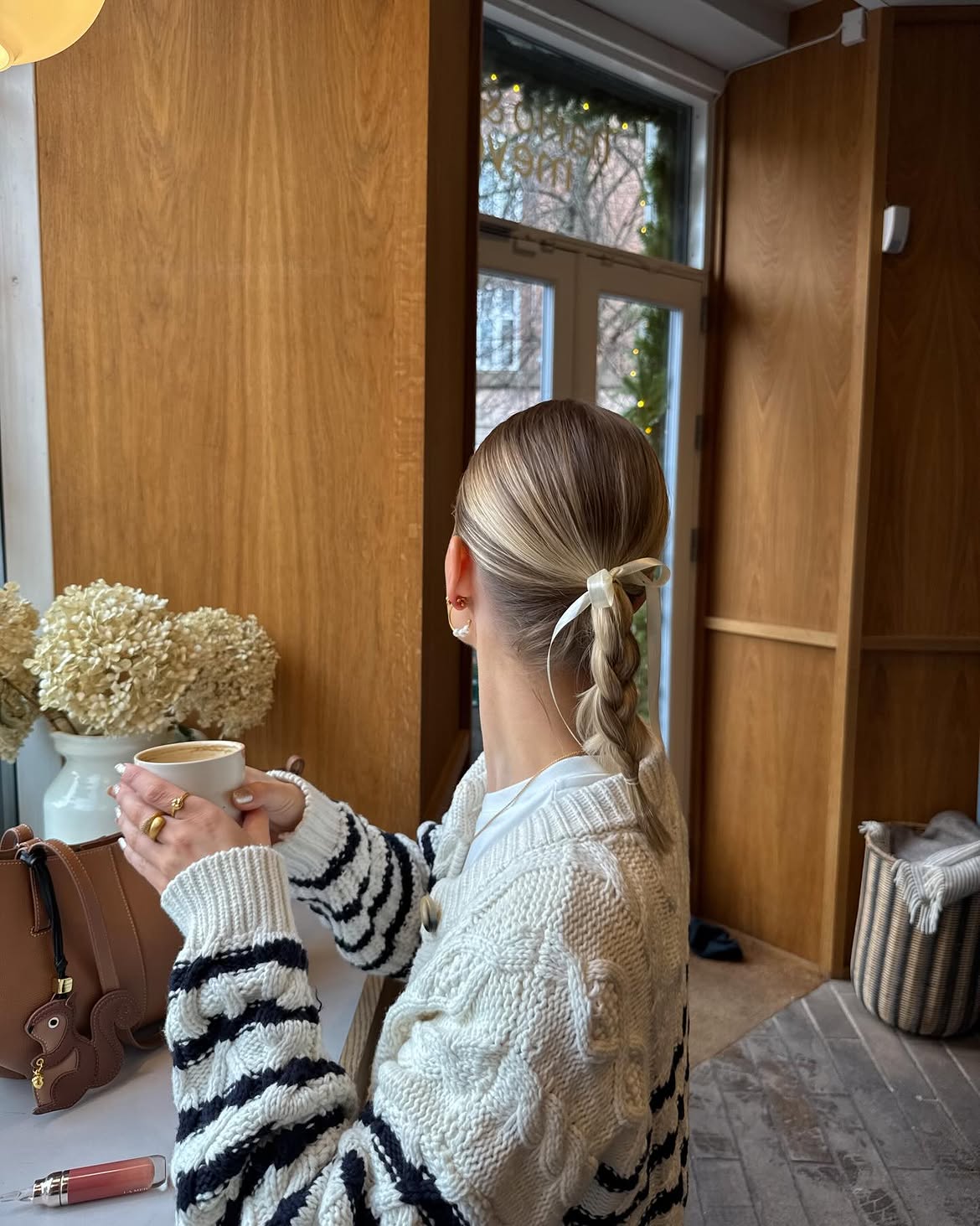 Sleek Low Braided Ponytail With Satin Ribbon