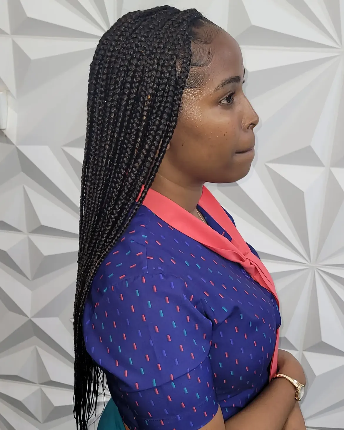 Sleek Medium Knotless Braids With Defined Edges