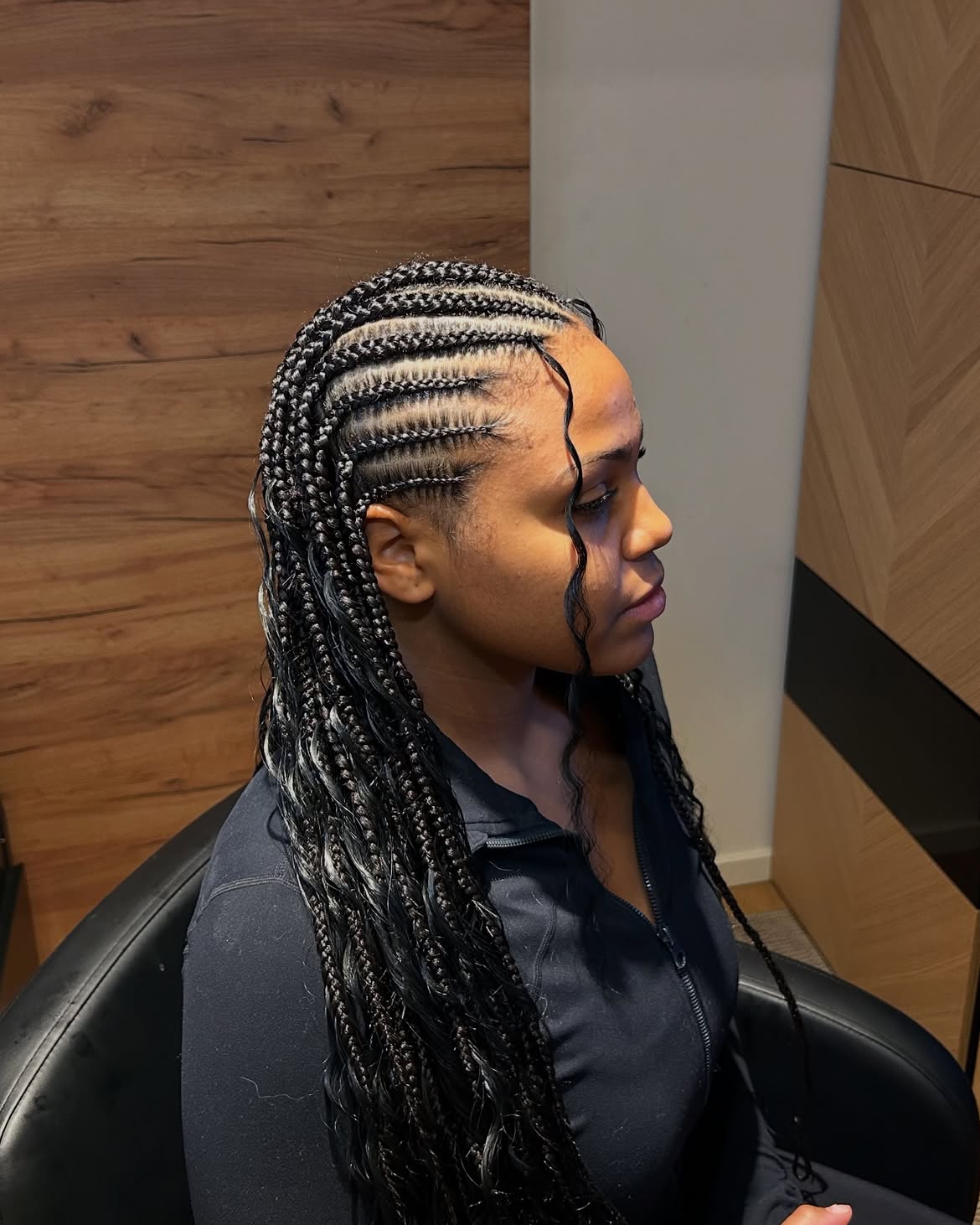 Sleek Medium Knotless Braids With Water Waves