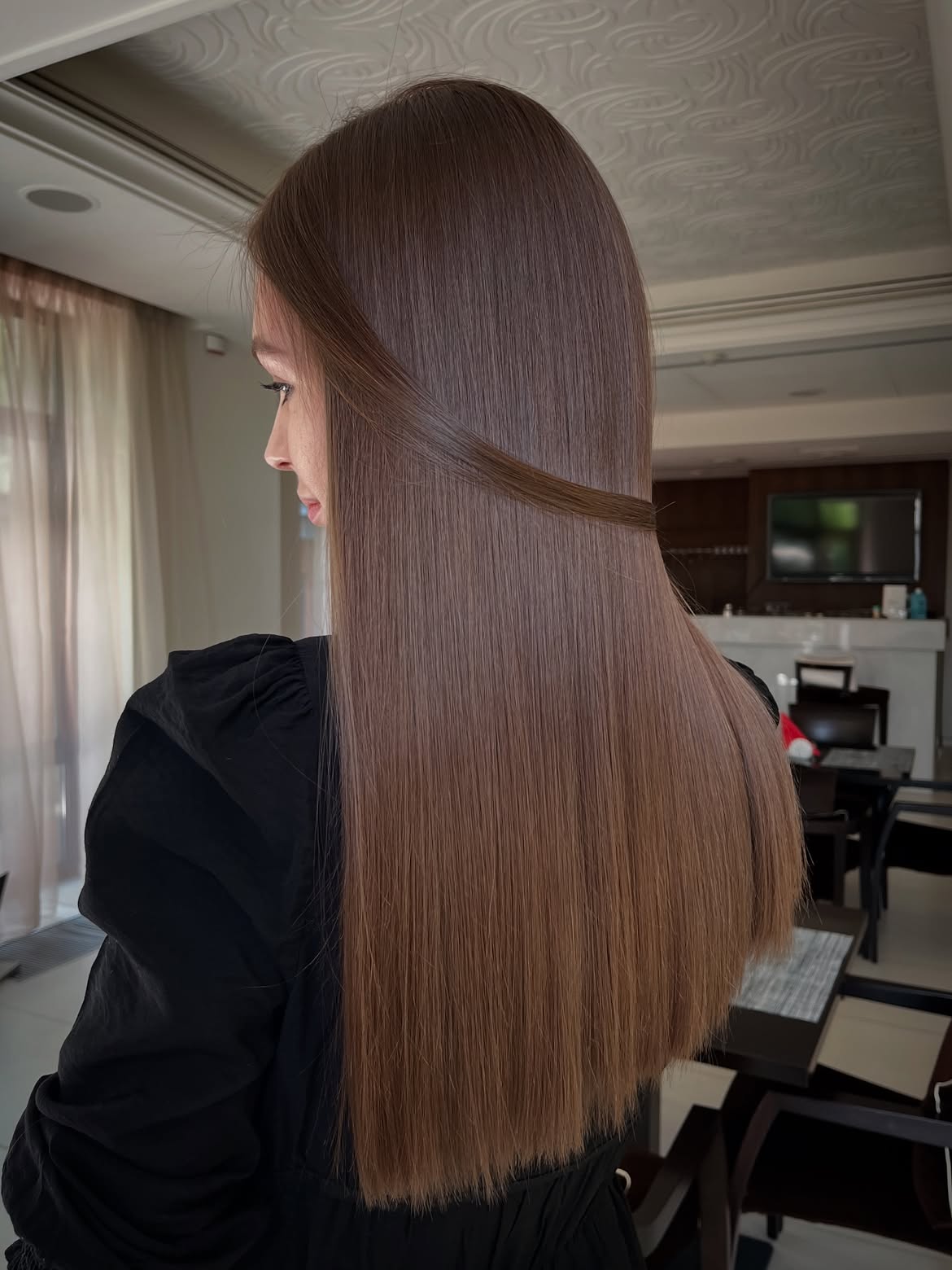 Sleek Mushroom Brown Long Bob With Subtle Face Framing