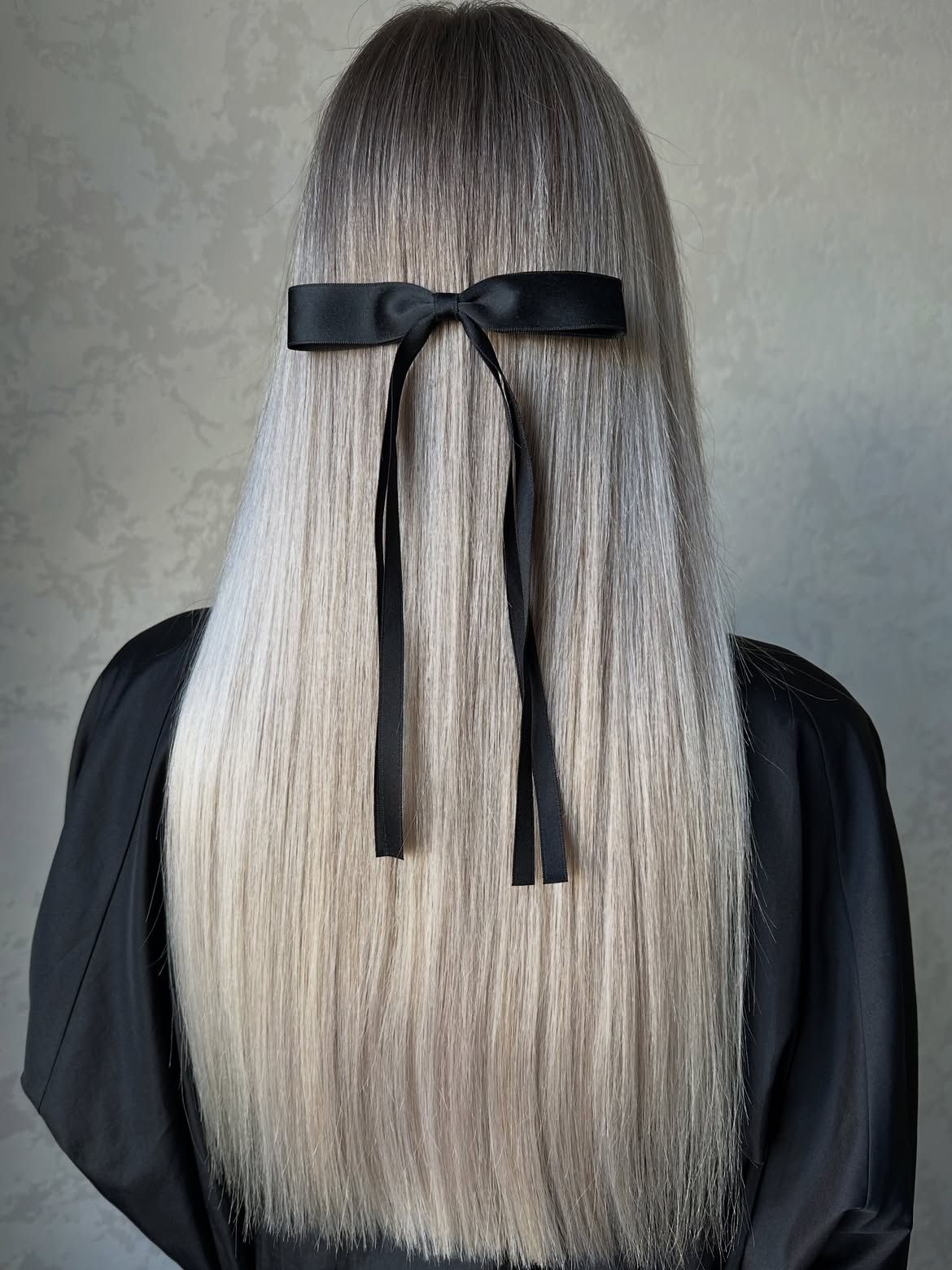 Sleek Platinum Blonde With Black Ribbon Detail