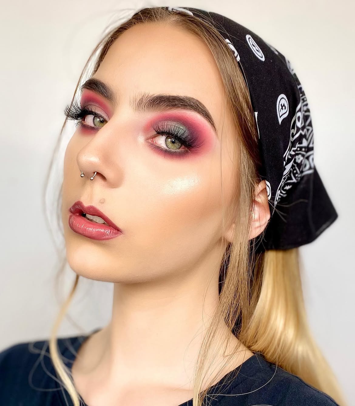 Sleek Straight Ponytail With Black Paisley Bandana