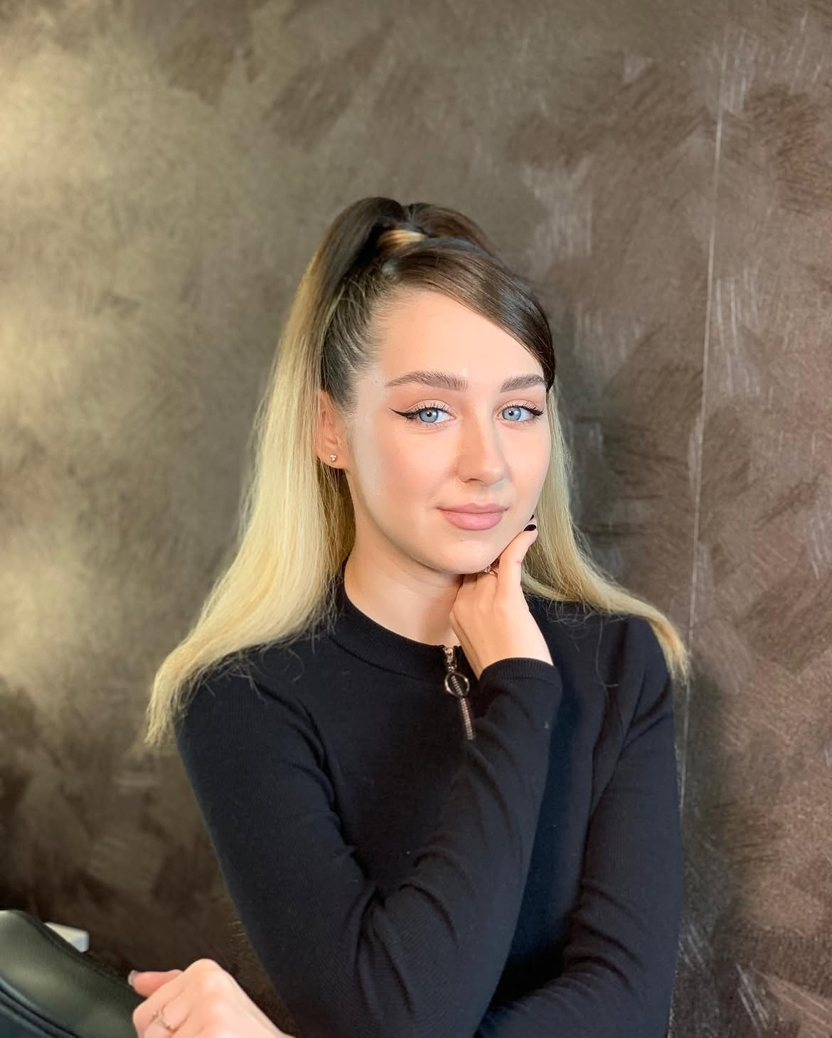 Sleek Two Tone High Ponytail With Side Swept Fringe