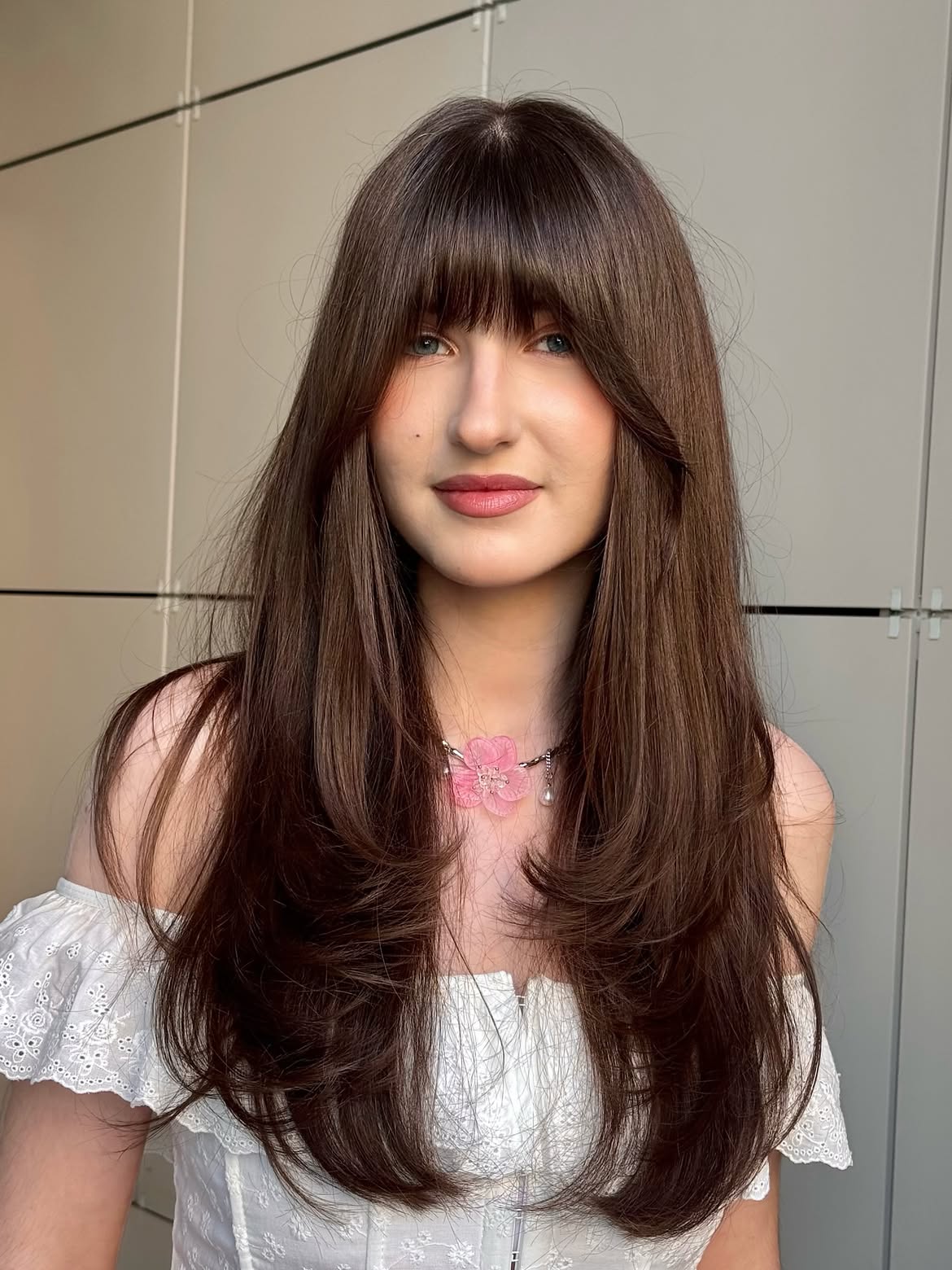 Soft Brunette Layers With Wispy Curtain Bangs