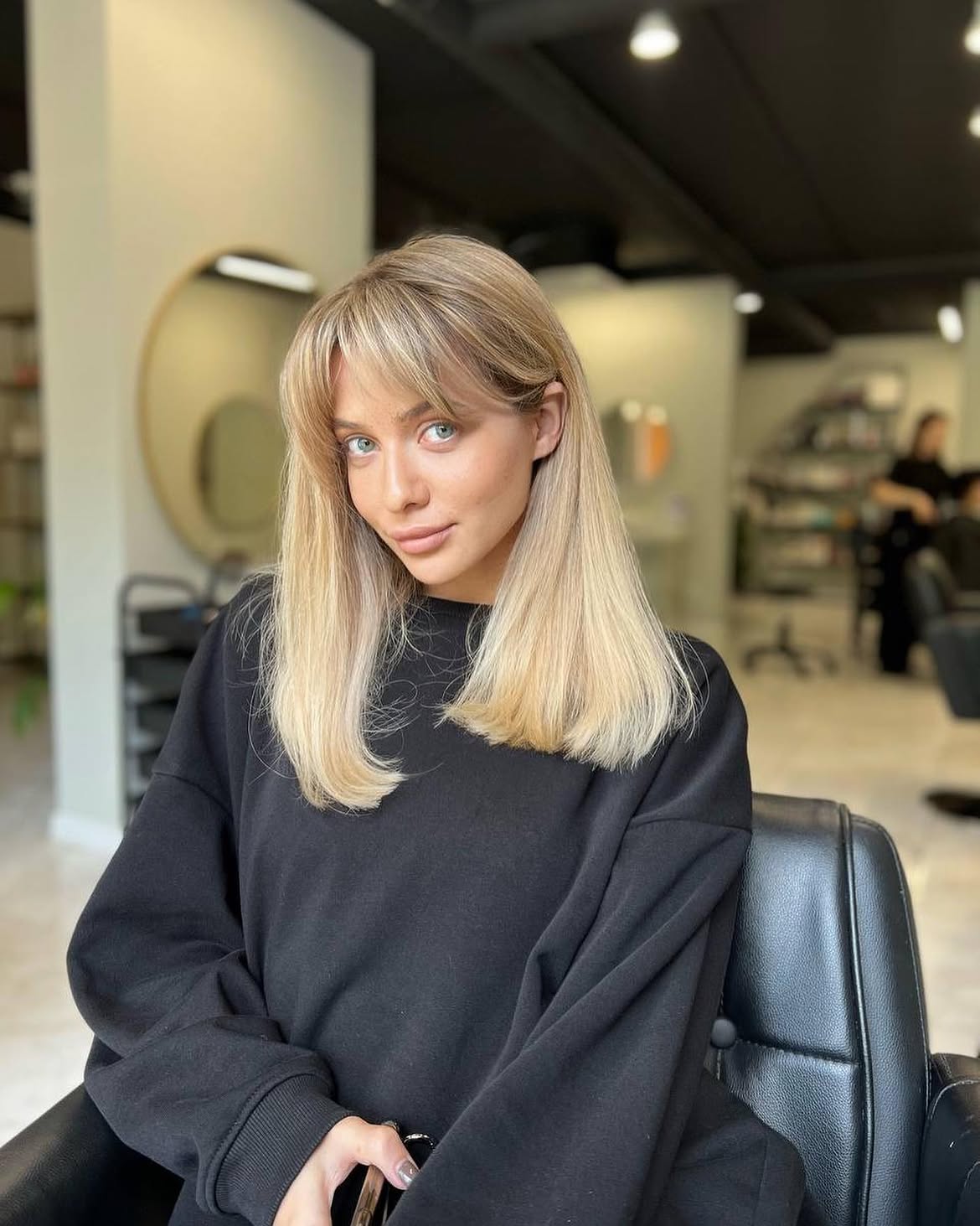 Soft Curtain Bangs On Sleek Collarbone Blonde