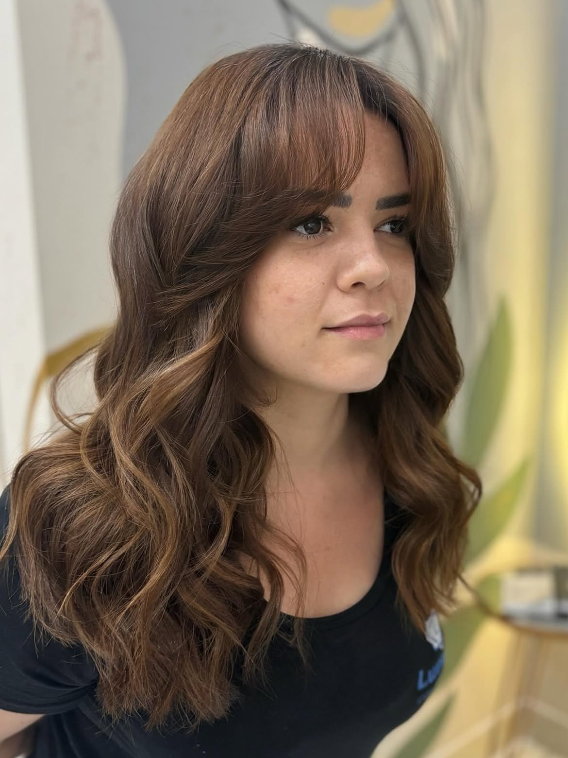 Soft Curtain Bangs On Wavy Brunette Long Hair