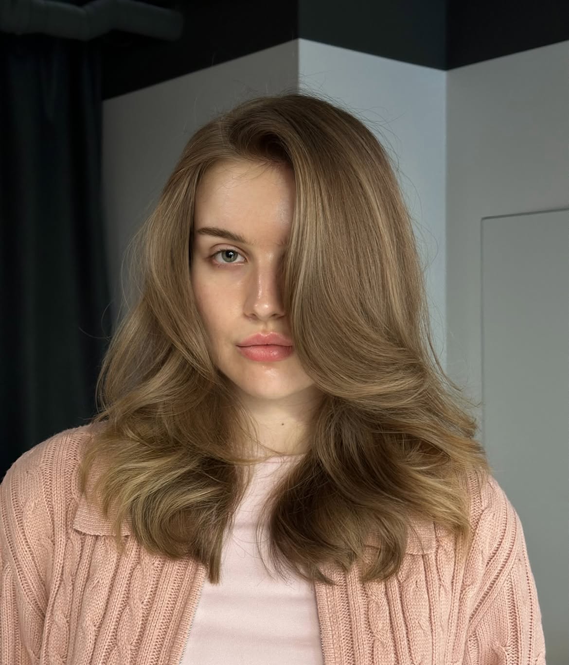Soft Face-Framing Layers With Honey Blonde Balayage