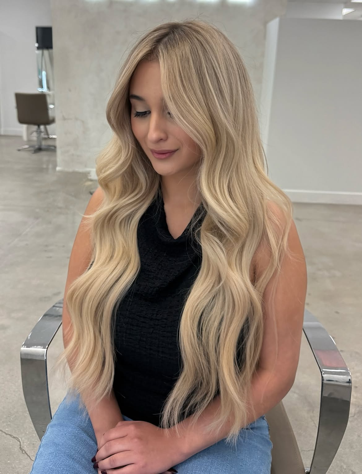 Soft Honey Blonde Waves With Face Framing Layers