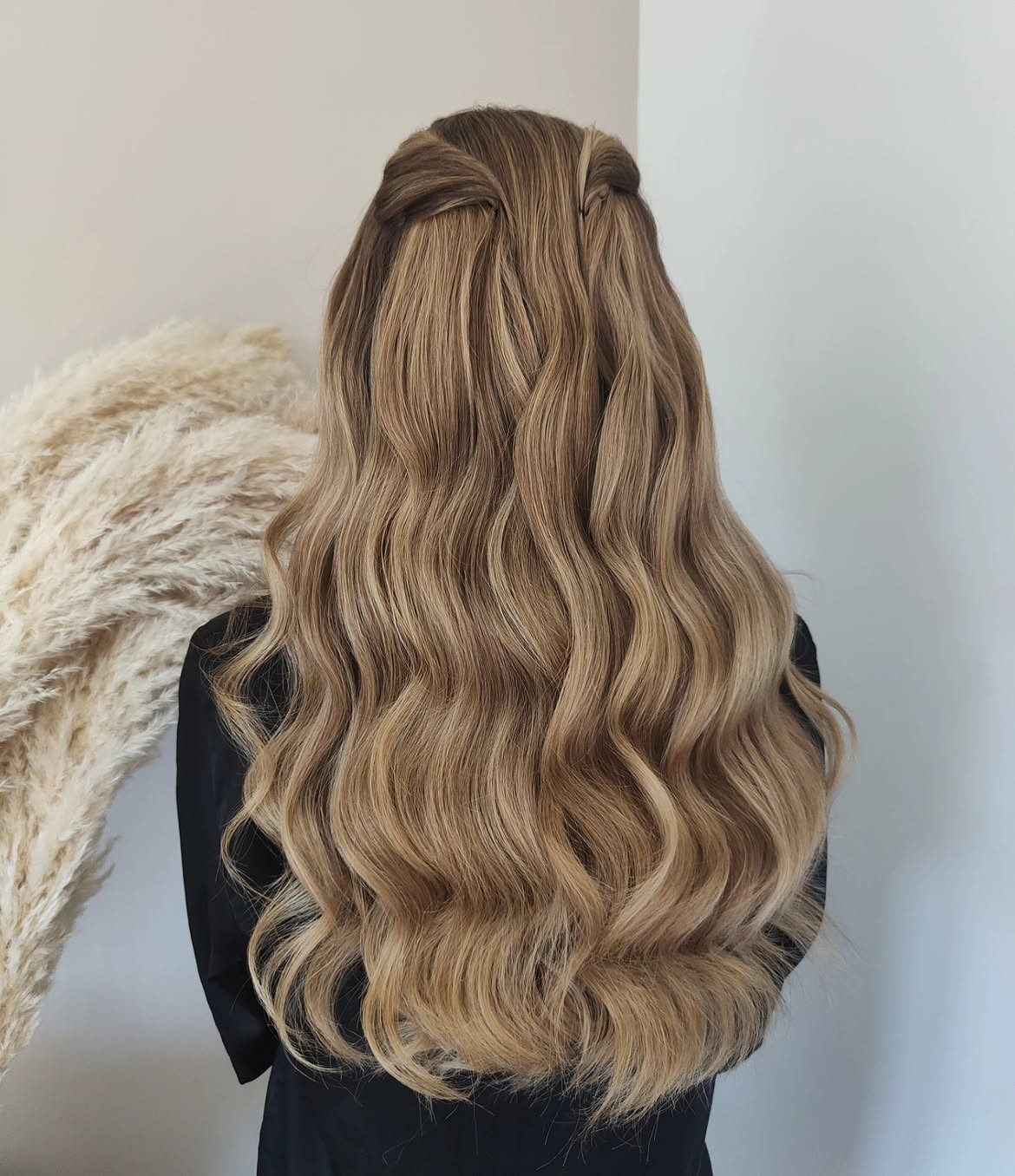 Soft Honey Blonde Waves With Twisted Half-Up Style