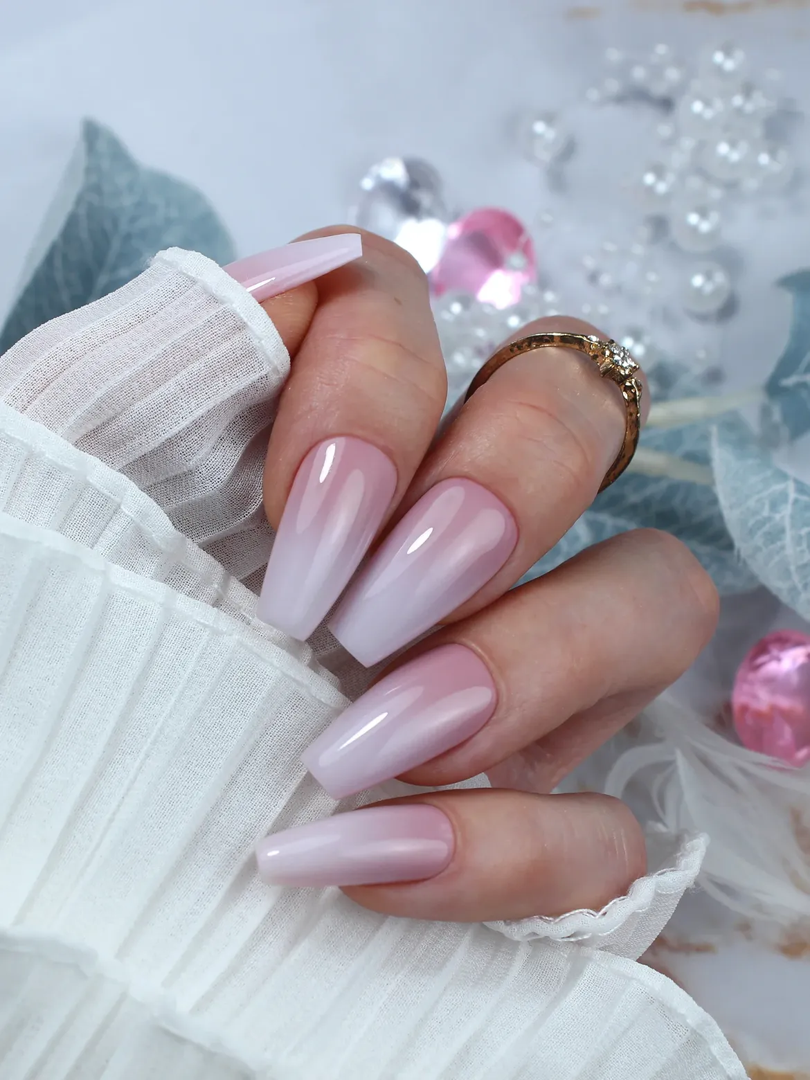 Soft Pink and White Ombre Coffin Nails