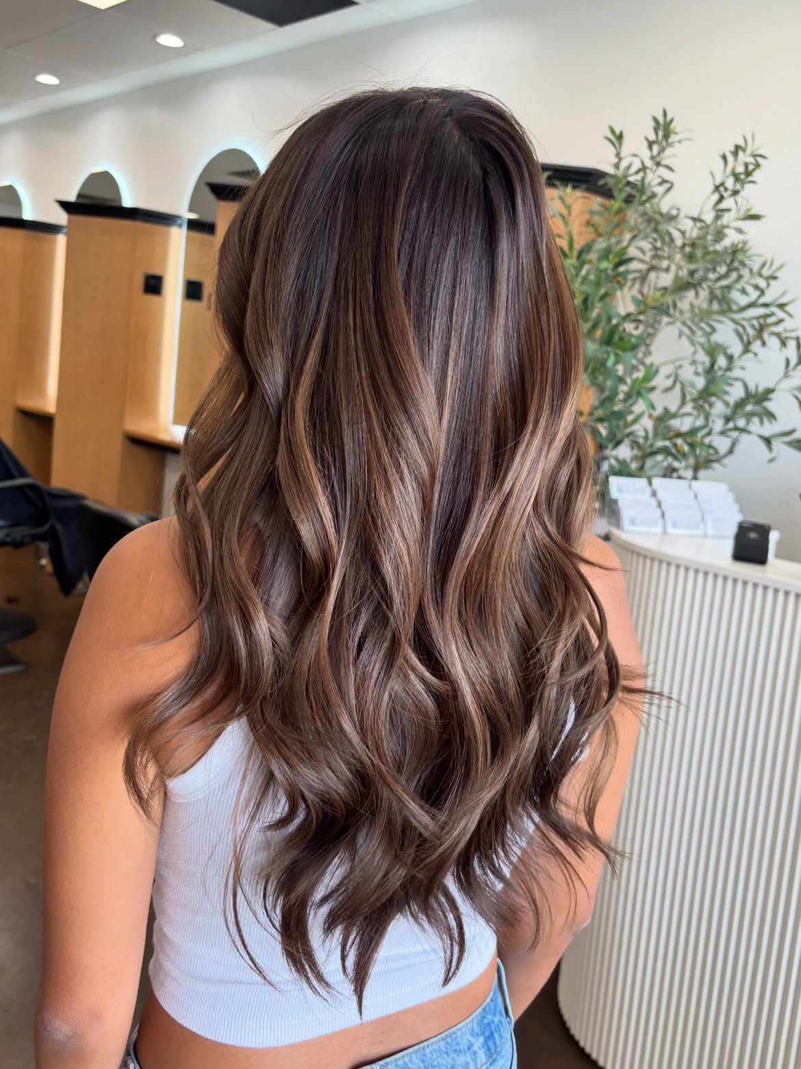 Soft Waves With Caramel Balayage On Brunette