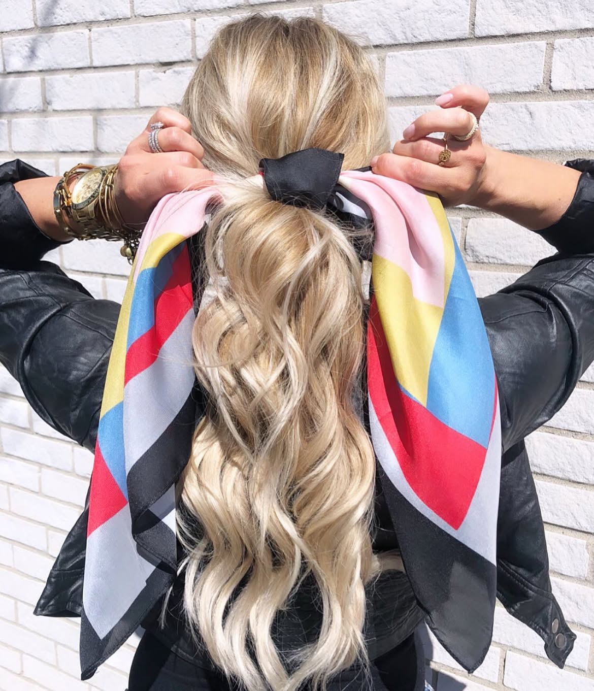 Soft Wavy Ponytail With Silk Scarf Accessory