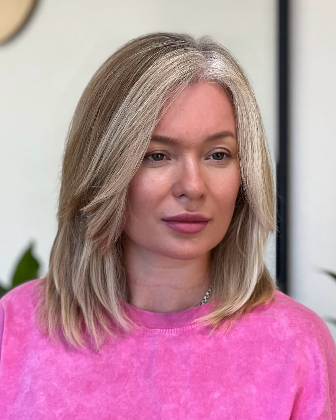 Sophisticated Face Framing Layers On Ash Blonde Lob
