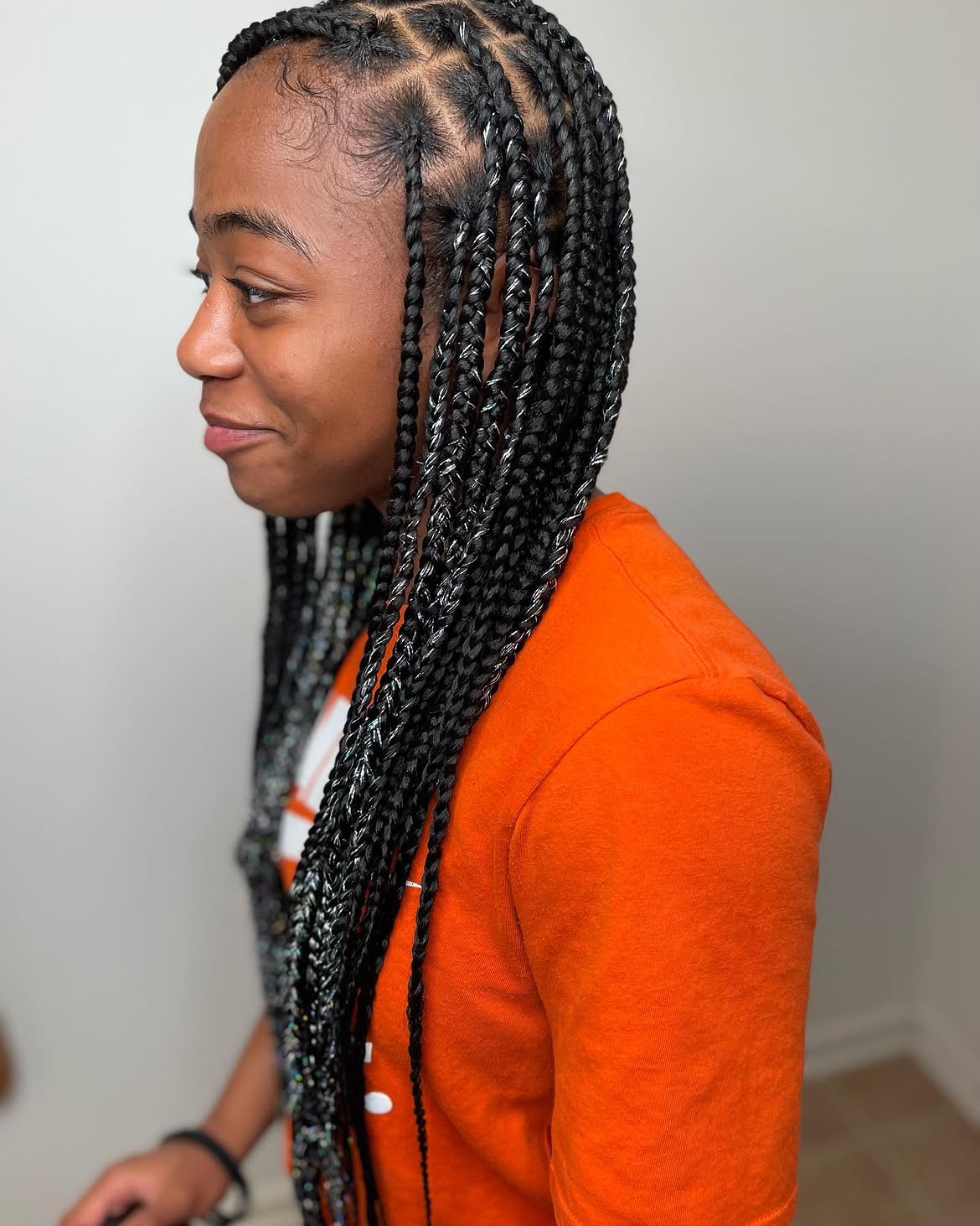 Sparkling Box Braids With Defined Edges