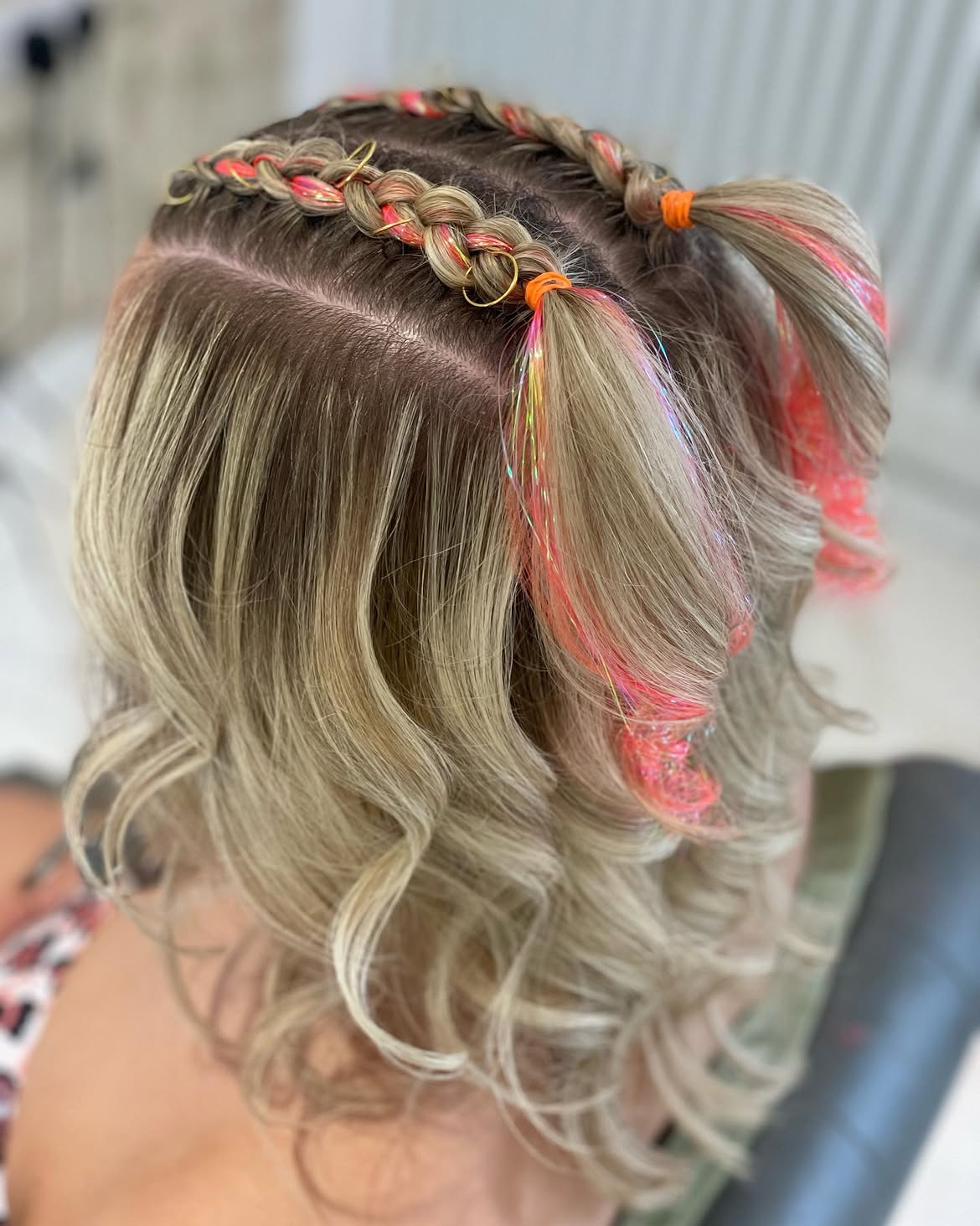 Sparkling Braids with Pink Tinsel Accents