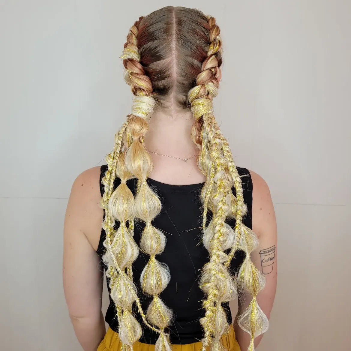 Sparkling Bubble Braids With Gold Tinsel