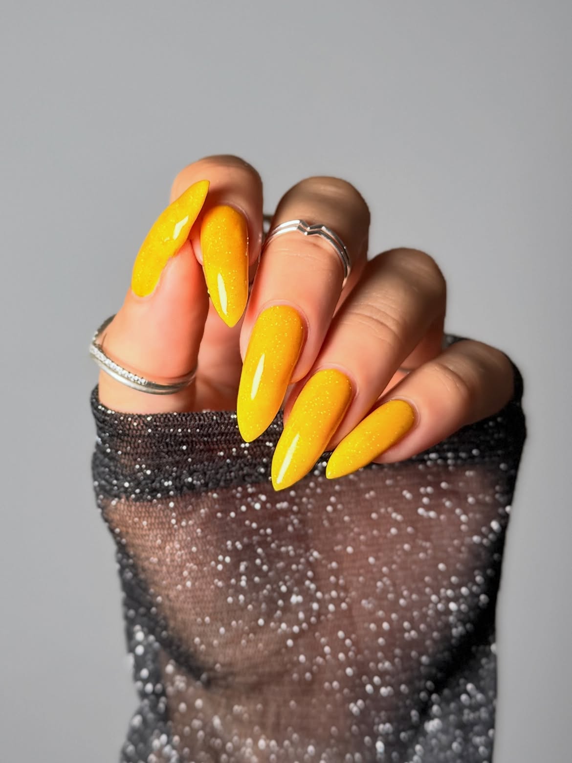 Sparkling Sunshine Yellow Stiletto Nails