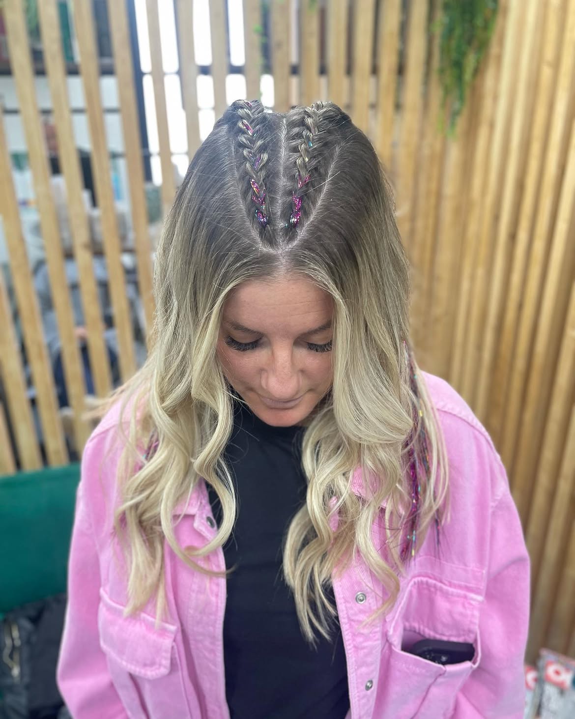 Sparkling Tinsel Braids With Beachy Waves