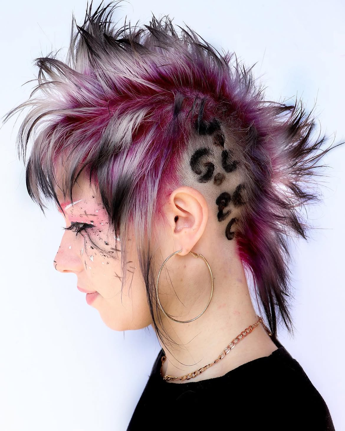 Spiky Magenta and Silver Punk Mohawk