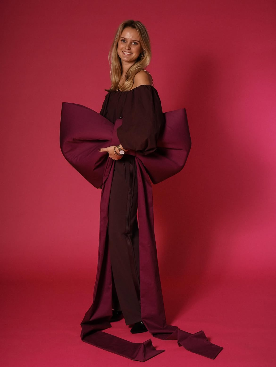 Statement Oversized Bow Plum Top And Matching Trousers