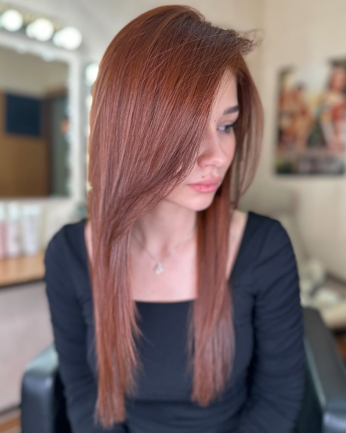 Subtle Copper Rose Balayage On Long Layers