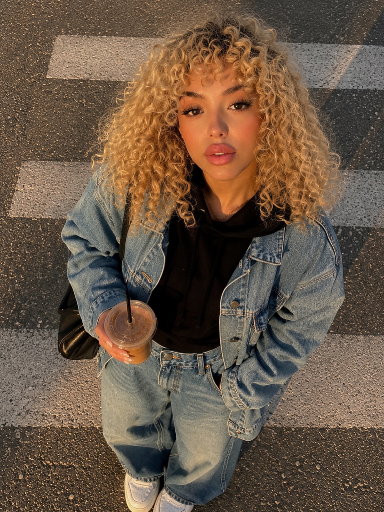 Sun-Kissed Honey Blonde Curls With Curtain Bangs