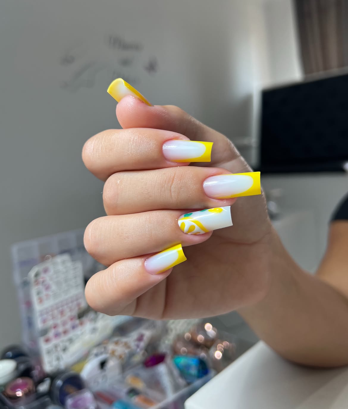 Sunny Yellow French Tip Square Nails