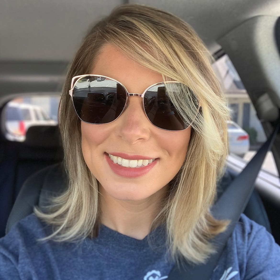 Sweeping Side Bangs On Honey Blonde Lob