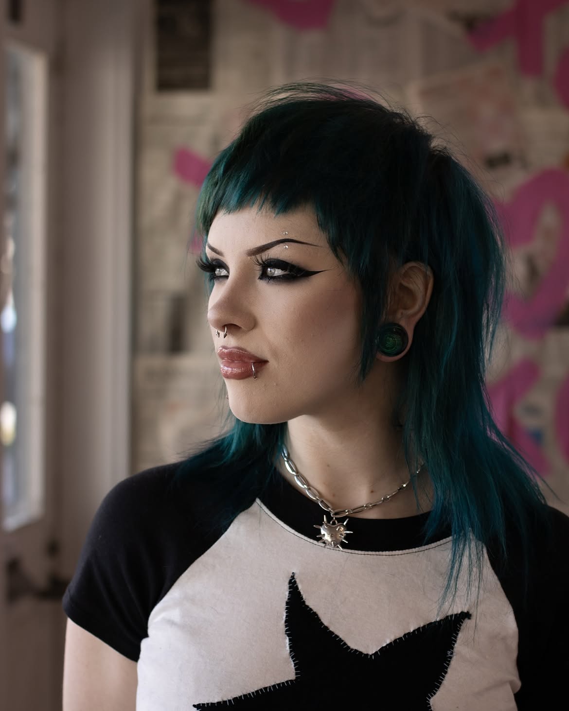 Teal Mullet With Micro Bangs And Spiky Texture
