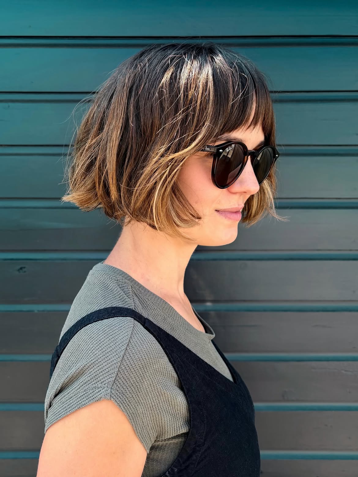 Textured French Bob With Soft Highlighted Fringe