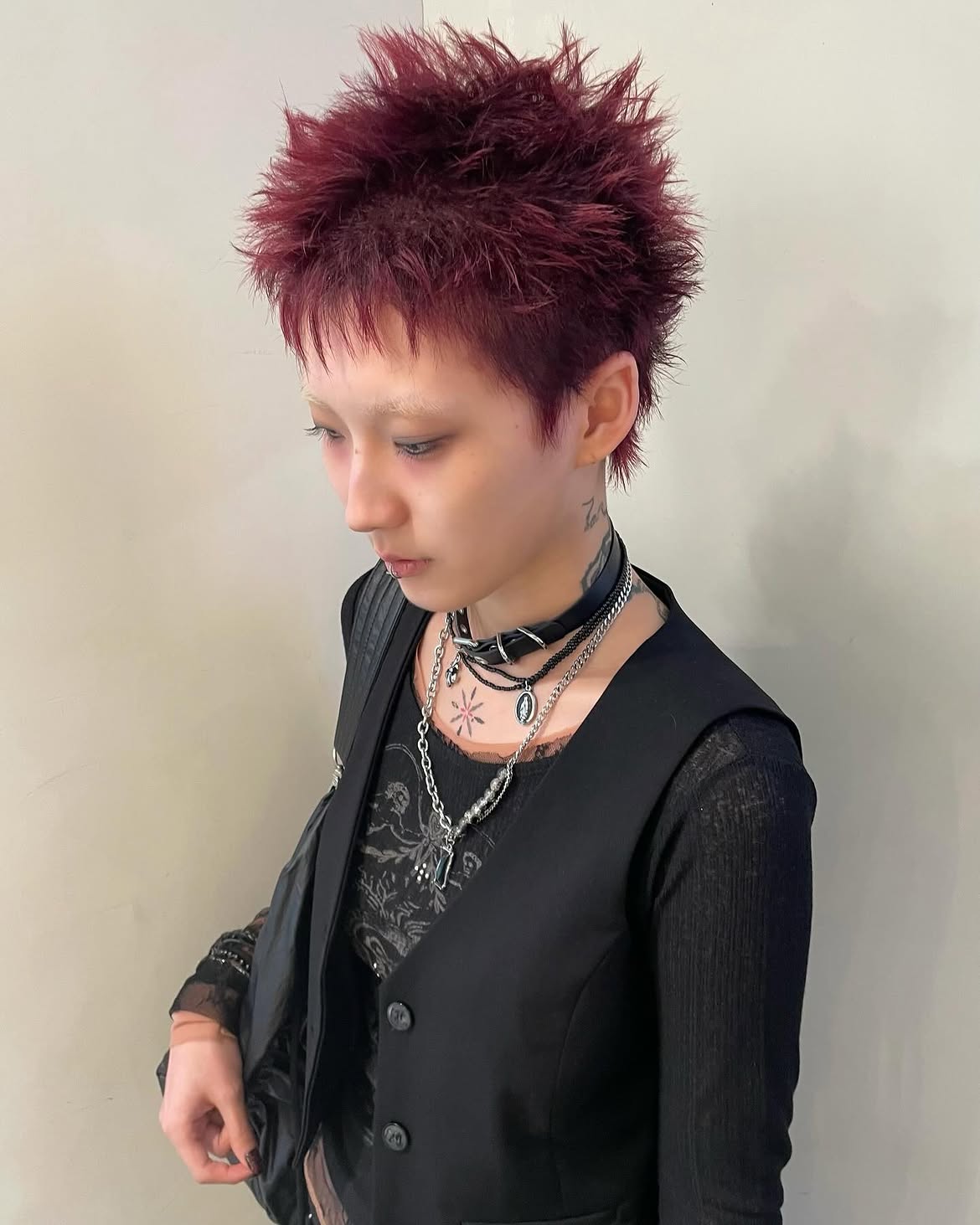 Textured Spiky Pixie Cut In Deep Burgundy