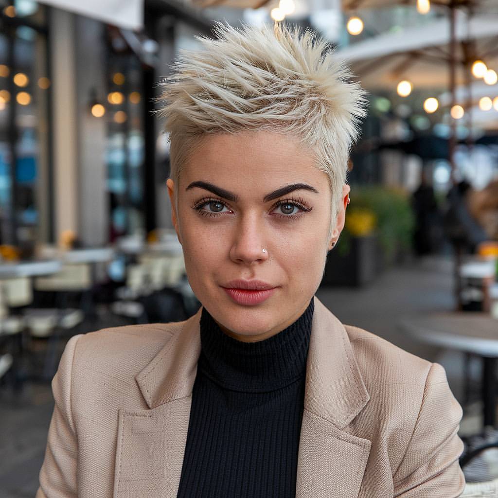 Textured Spiky Pixie Cut In Icy Platinum Blonde