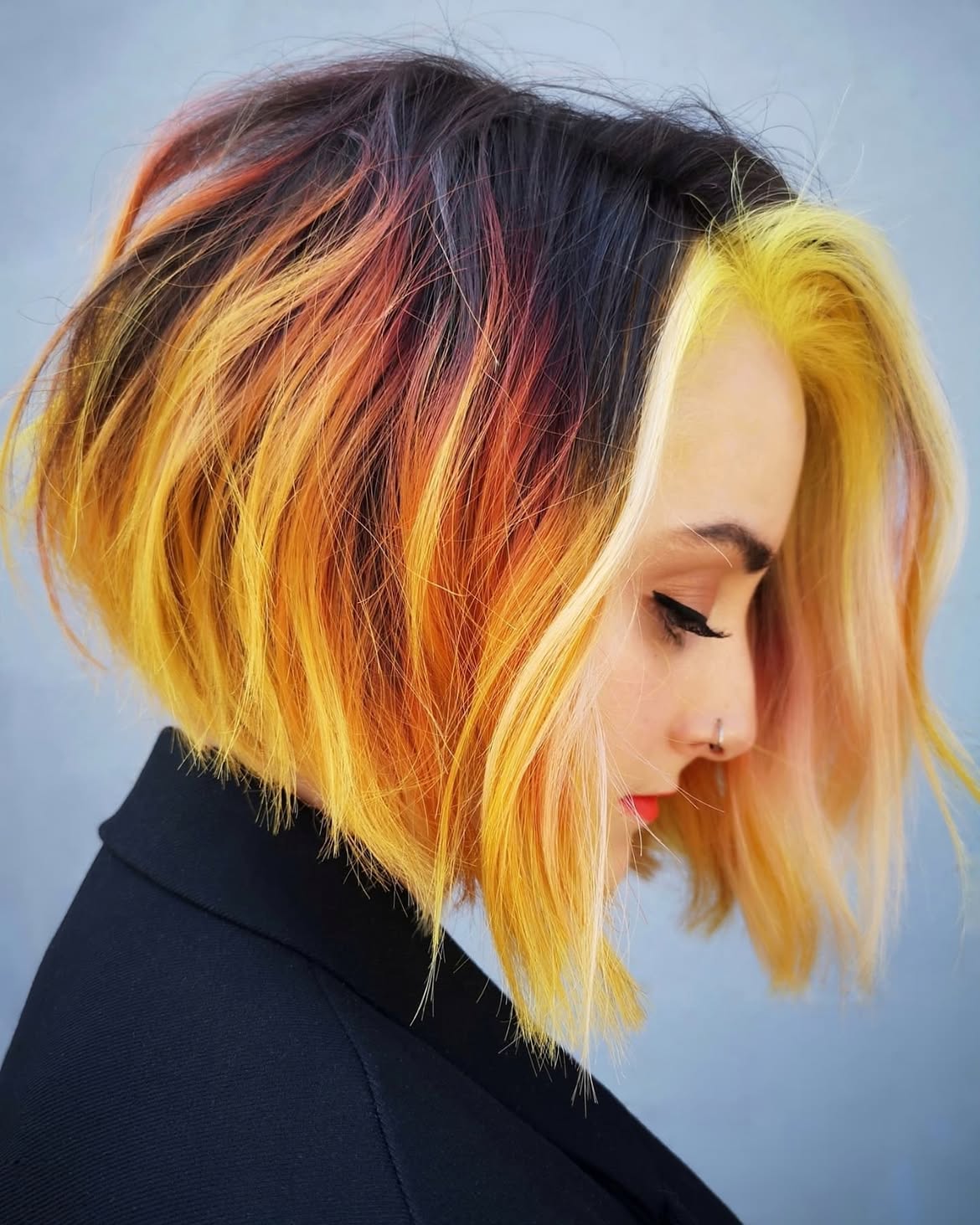 Textured Sunset Yellow Bob With Shadow Root