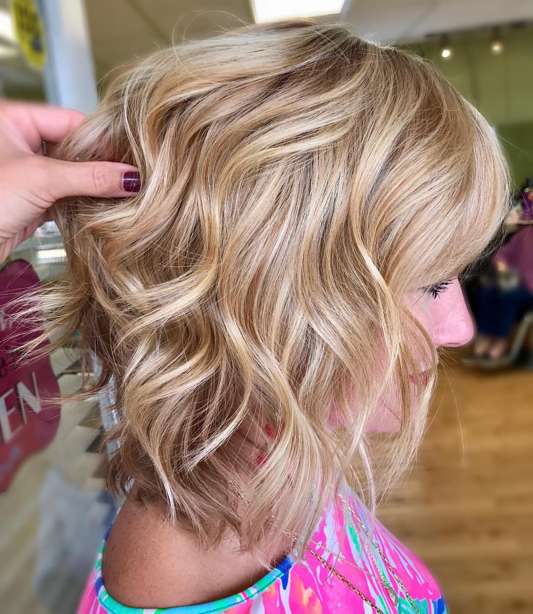 Textured Wavy Lob With Dimensional Honey Highlights