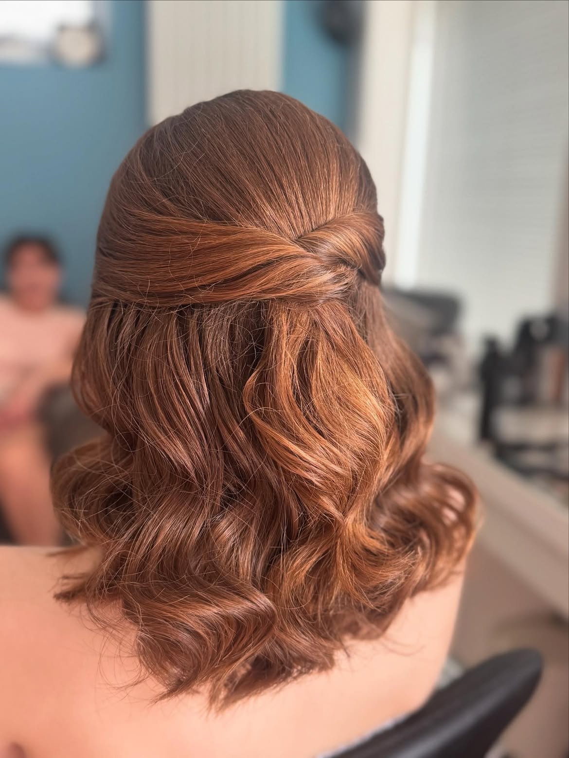 Twisted Crown Half Up with Auburn Waves