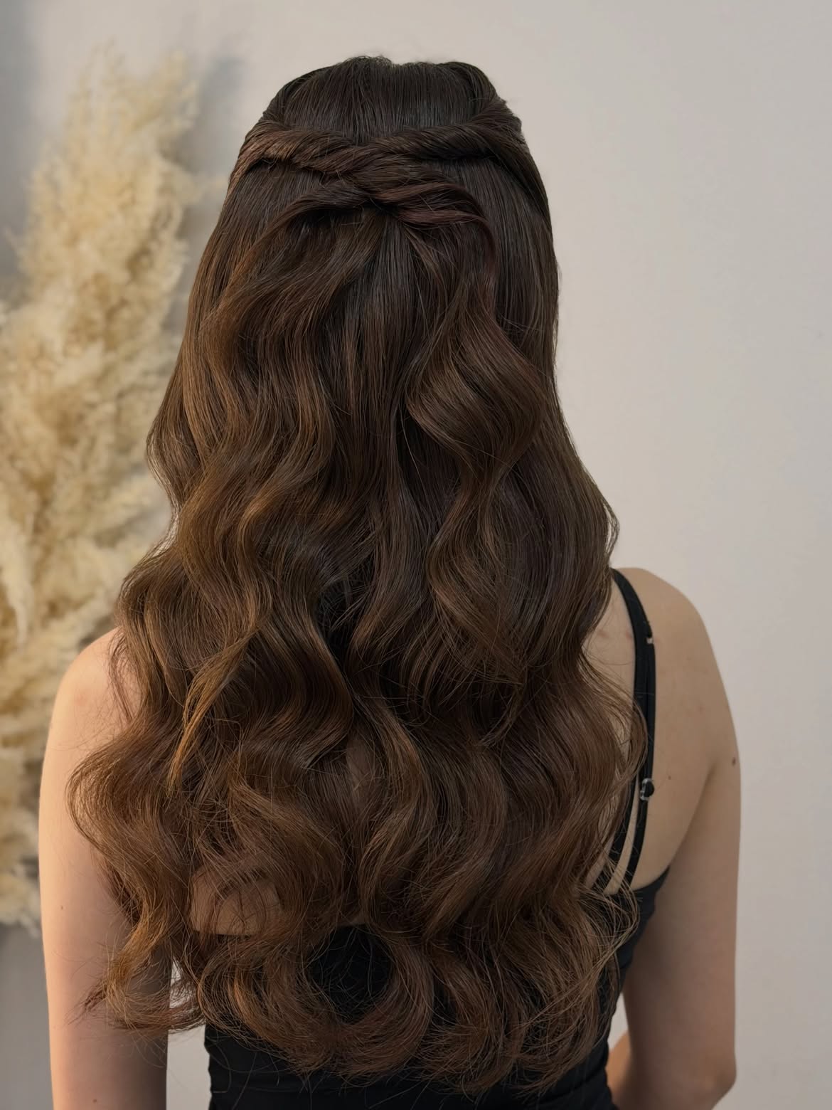 Twisted Half-Up Waves With Chocolate Brown Balayage