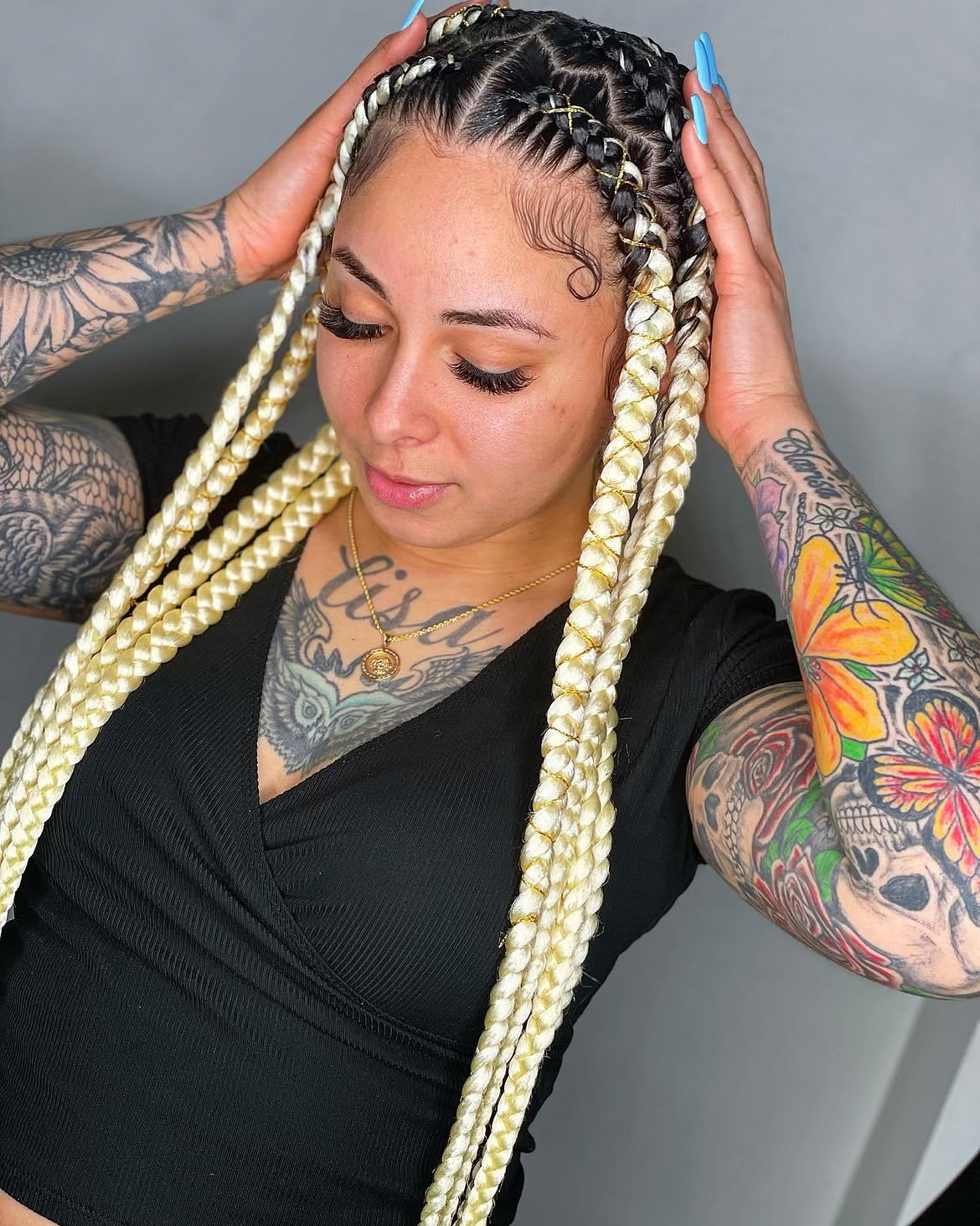 Two-Tone Blonde And Black Pop Smoke Braids
