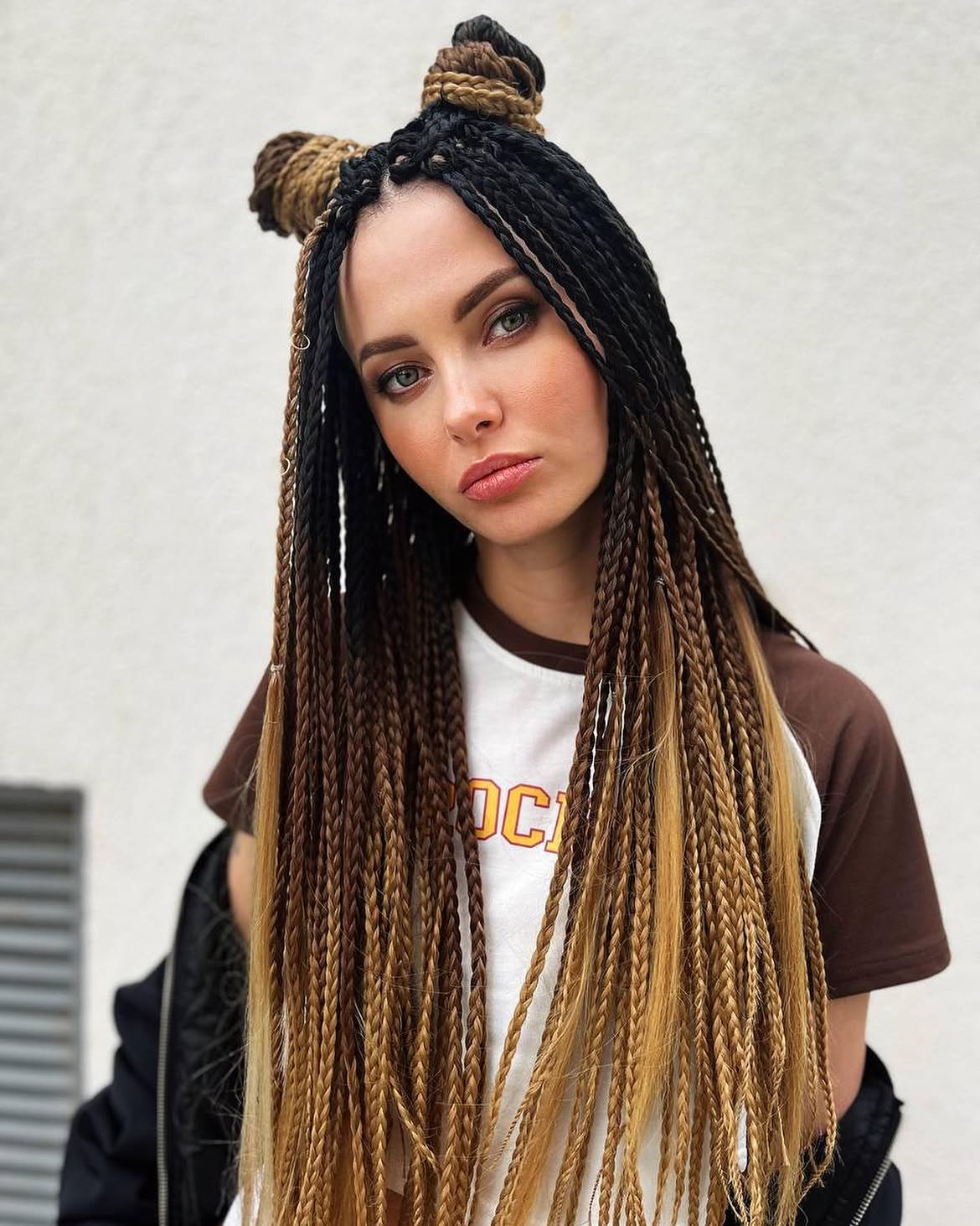 Two Tone Box Braids With Space Buns