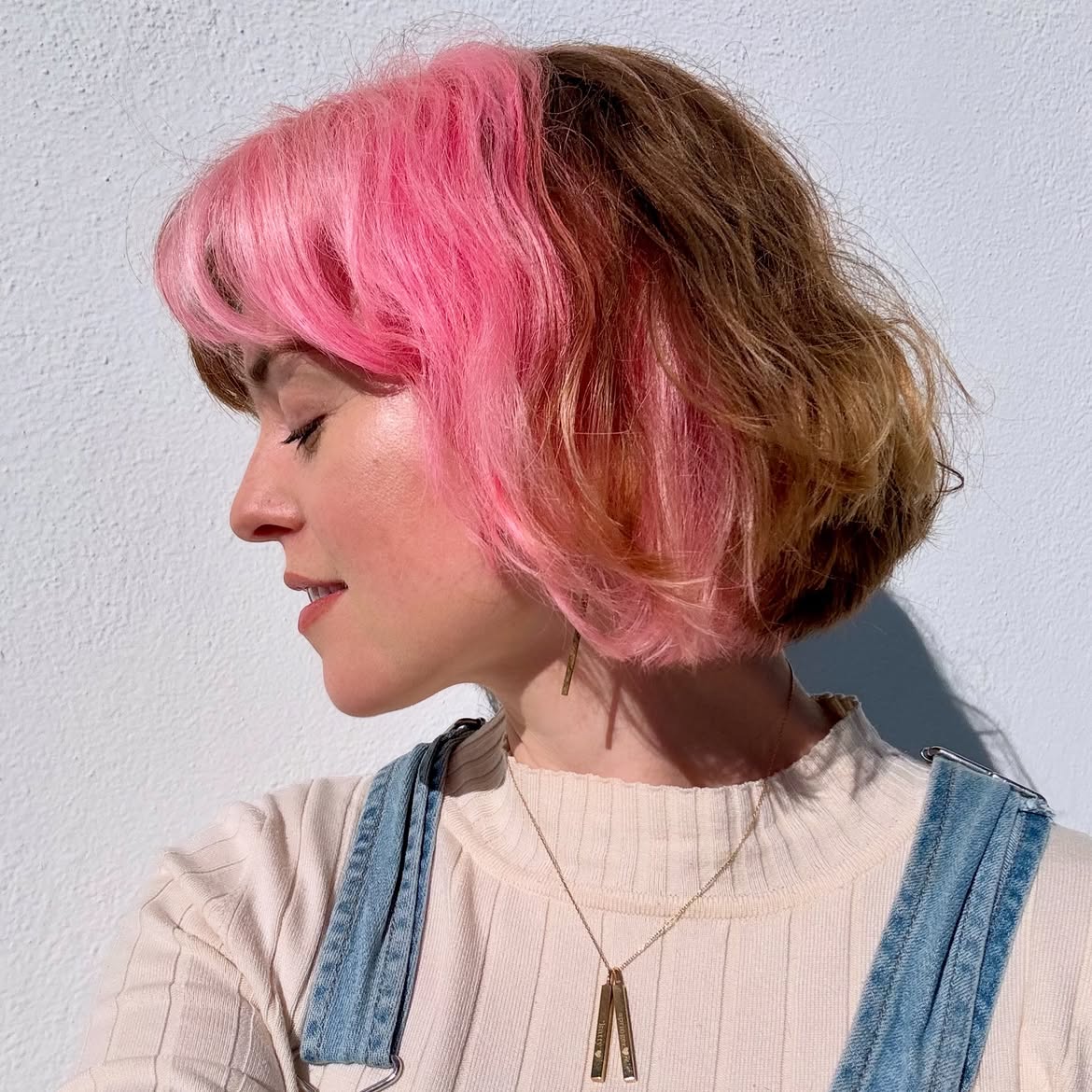 Two Tone Pink And Brown French Bob