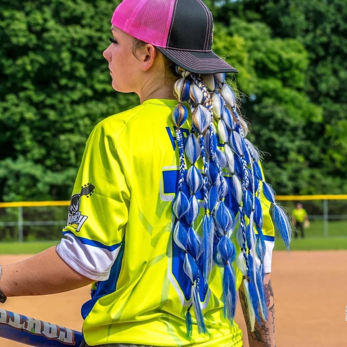 Vibrant Blue Bubble Braids With Baseball Cap