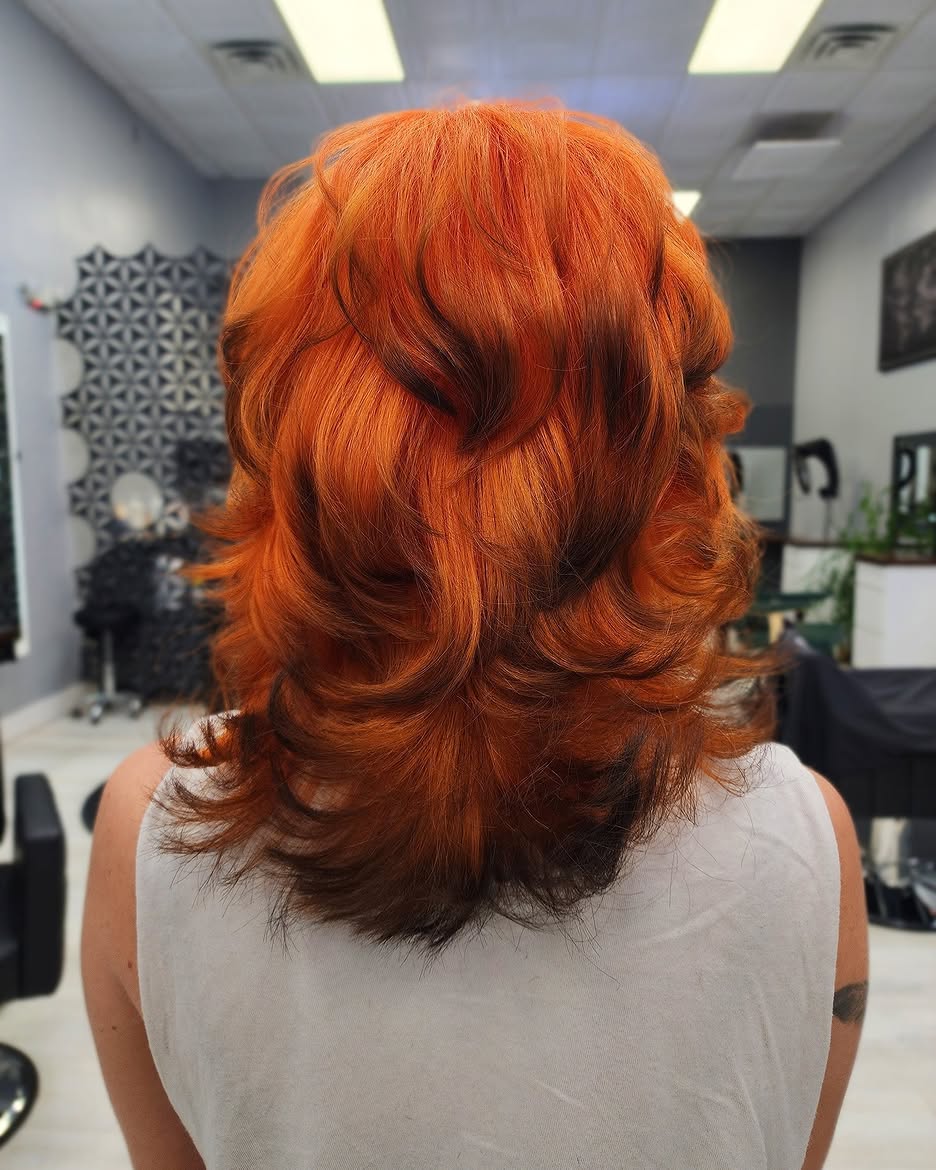 Vibrant Copper Orange Hair With Dark Lowlights