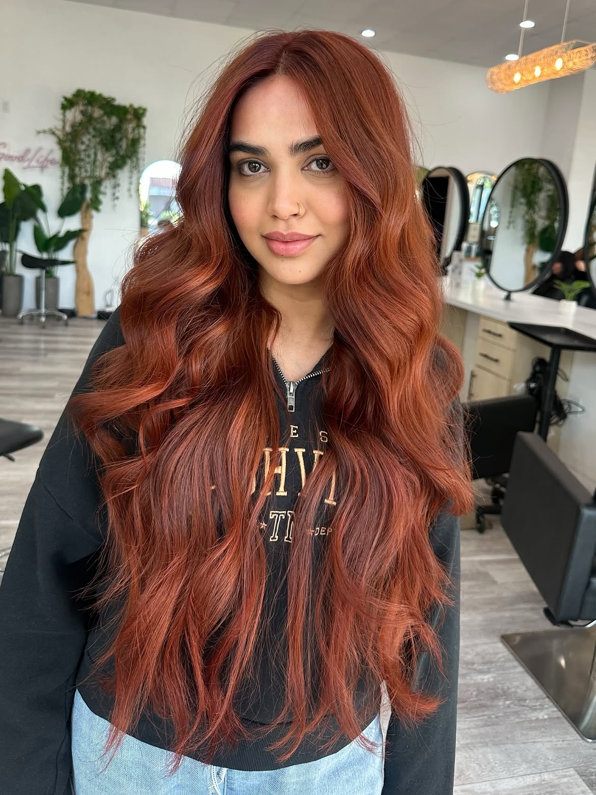 Vibrant Copper Waves With Long Face Framing Layers
